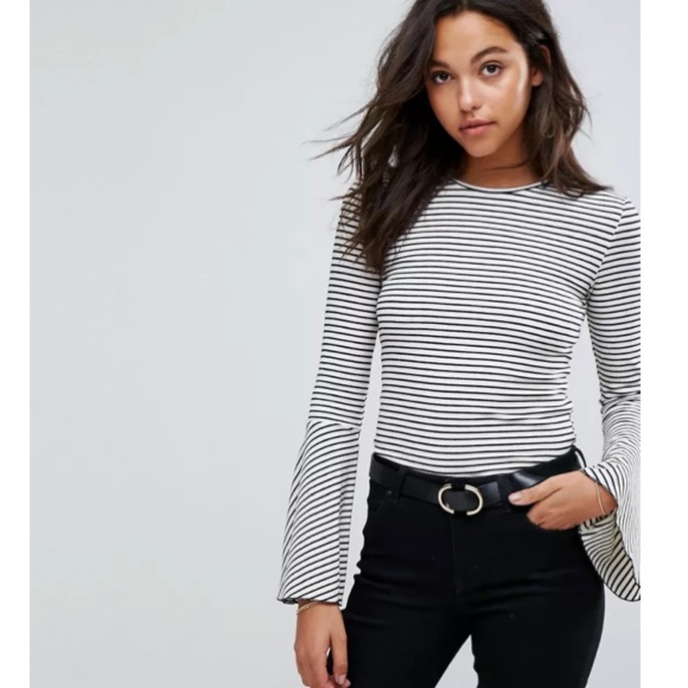 ASOS Flared Long Sleeve Stripe Top (XL)